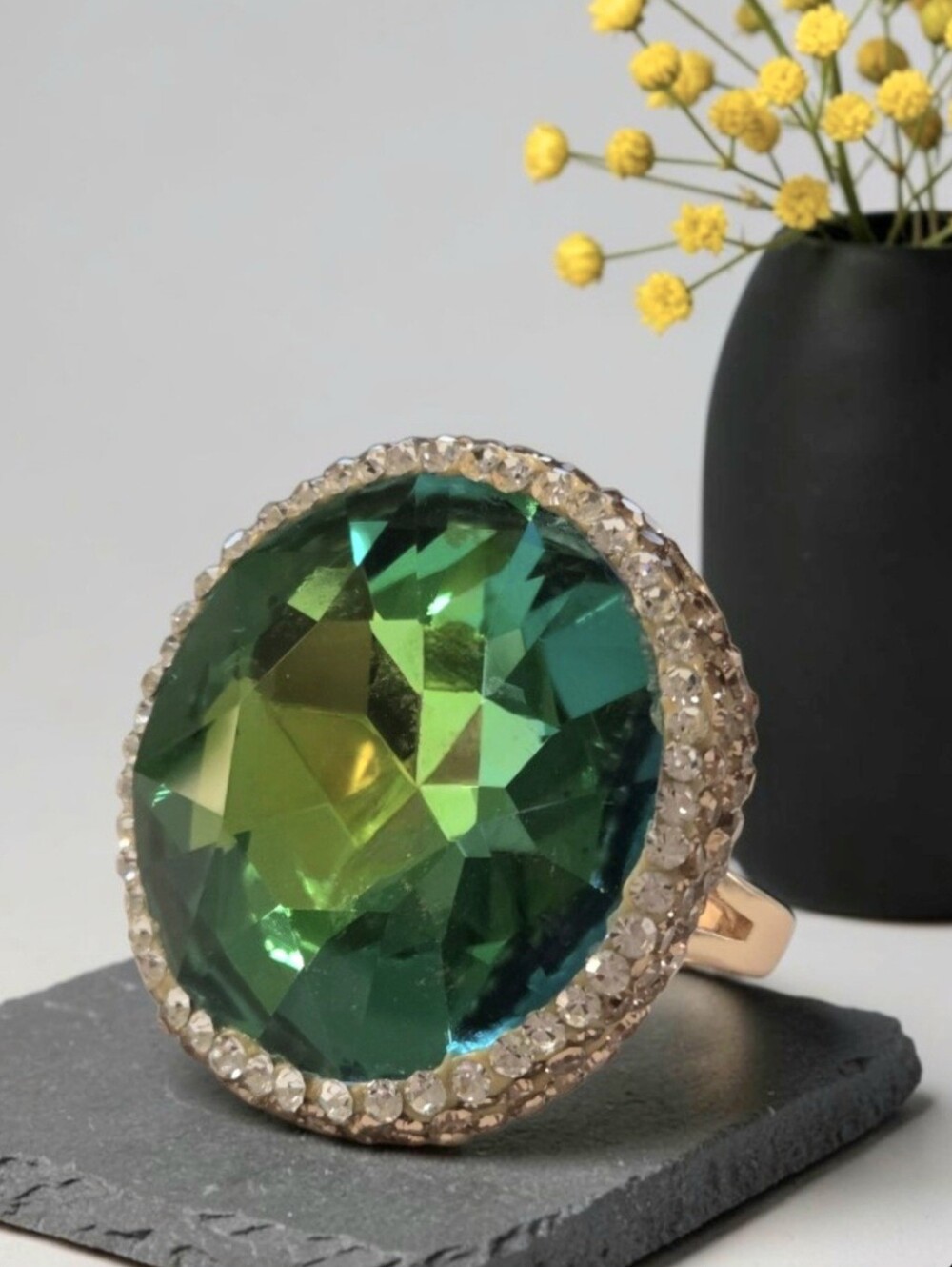 Huge Dopamine Rush Candy Emerald Electric Blue AB Crystal Statement Ring